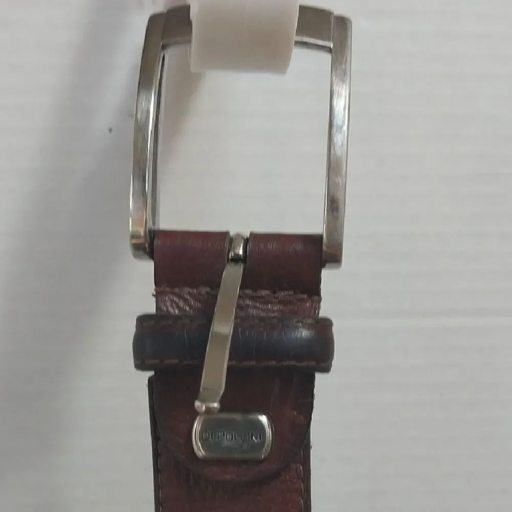 DiPolinni Brown Leather Belt with Silver Buckle